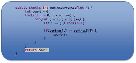 Rounded Rectangle: public static void a(int n) {  //two loops in a row		for(int i = 0; i < n; i++) {			System.out.println(i);		}		for(int j = 0; j < n; j++) {			System.out.println(j);		}}