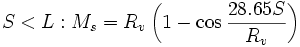 S < L: M_s = R_v\left( {1 - \cos \frac{{28.65S}}{R_v}} \right)
\,\!