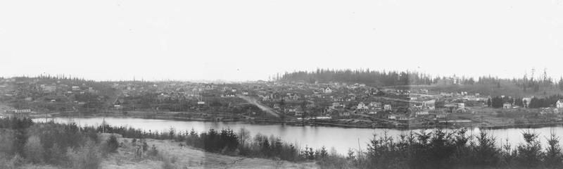 University district viewed from Capitol Hill looking north across Portage Bay, Seattle, ca. 1906