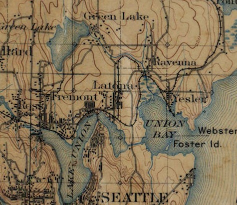 Topographic map of Seattle in 1894. University District (Seattle, WA). 