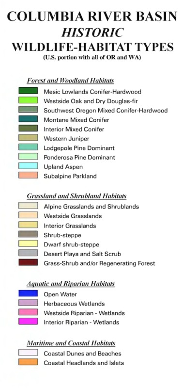 Columbia River Basin historic wildlife-habitat types: (U.S. portion with all of OR and WA)