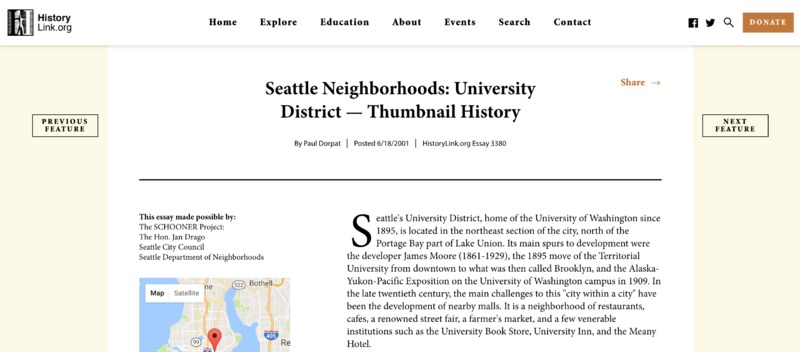 Seattle Neighborhoods: University District — Thumbnail History. Paul Dorpat. June 18, 2011.