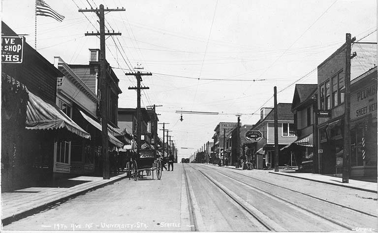 14th Ave. N.E. (University Way) from N. 41st St., ca. 1912<br />
