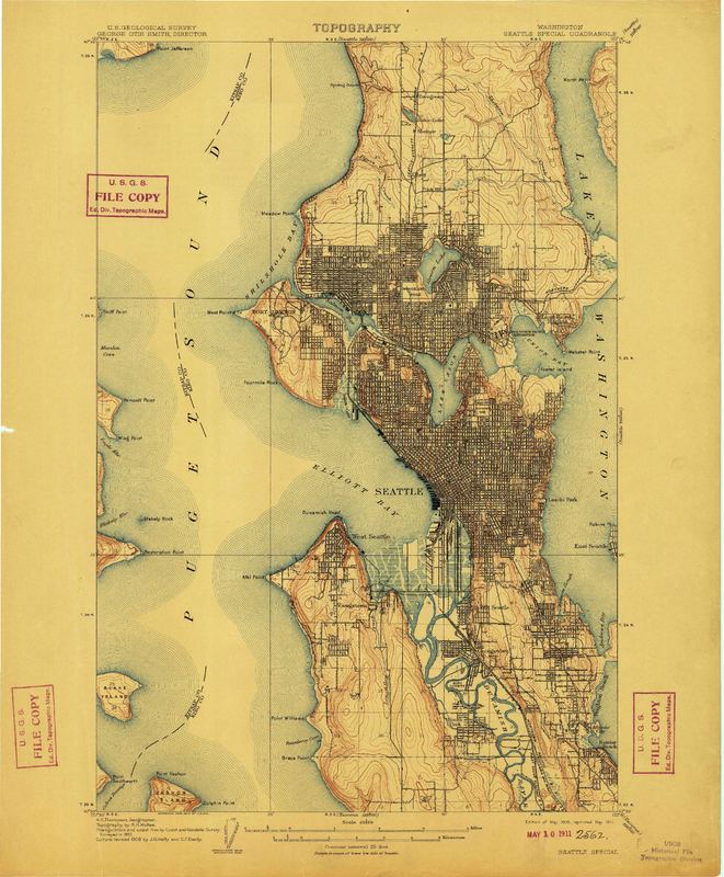 Topographic Map Of Seattle in 1911