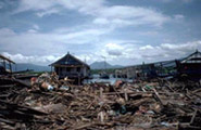Damage caused by tsunami in Indonesia.  Image credit:  CTR.org
