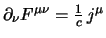 $\partial_\nu F^{\mu\nu} = {1 \over c} \, j^\mu$