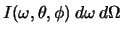 $I(\omega,\theta,\phi) \> d\omega \> d\Omega$