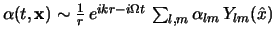 $
\alpha(t,\x) \sim
\frac 1r   e^{i k r - i \Omega t}  
\sum_{l,m}
\alpha_{lm}   Y_{lm}(\hat x)
$