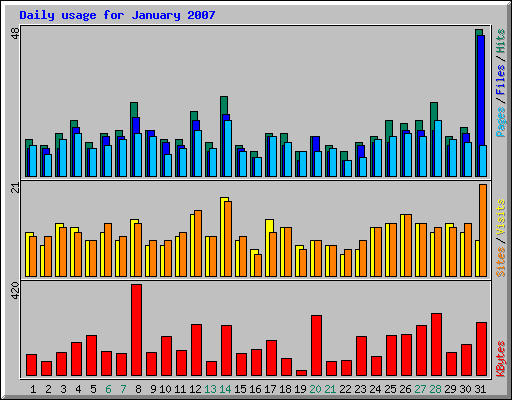 Daily usage for January 2007