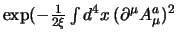 $\exp(-\frac 1{2\xi} \int d^4x \> (\partial^\mu A^a_\mu)^2$