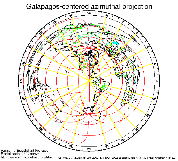 Galapagos-centered azimuthal projection