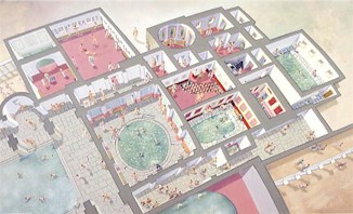 image: Reconstruction drawing by John Ronayne of part of the Roman bath house